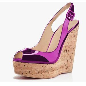 XYD Purple Peep Toe Wedge Sandals Platform High Heel Bohemia Slingback Shoes